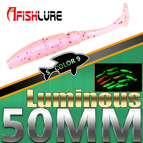 color 8 15 шт./партия светящаяся T Tail Мягкая приманка 1 г 50 мм светящаяся в темноте T Tail приманка джиг головная Мягкая приманка для бас-приманки для рыбалки мандарин pesca - Цвет: color 8