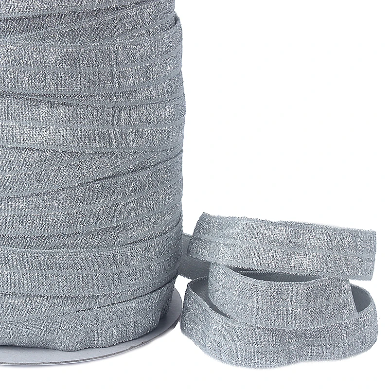 

(50yards/lot) Grey metallic glitter fold over elastic hairband