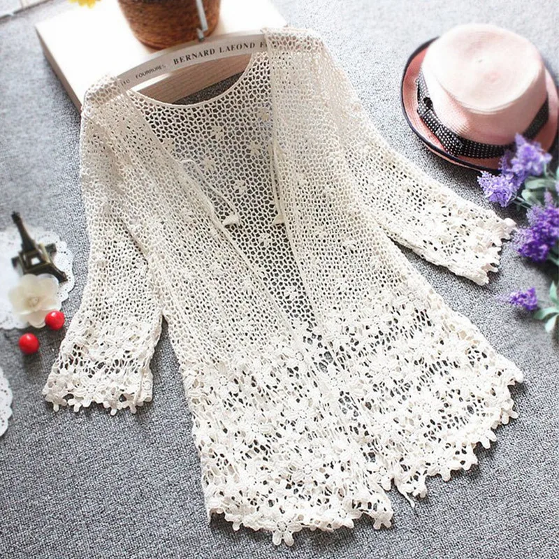 Japanese style mori girl lace cardigan women 2020 fashion floral hollow-out crochet tops summer renda |