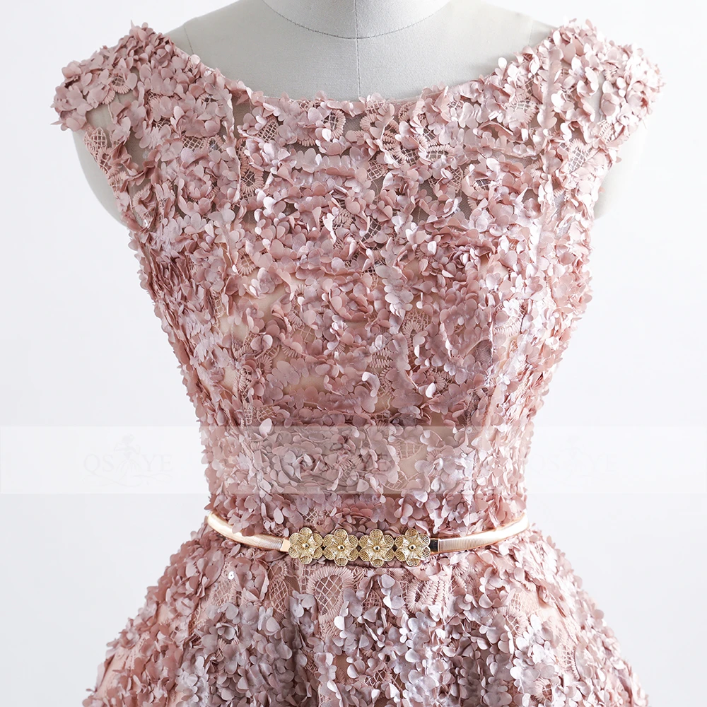 2017 новые модные короткие выпускные платья Robe de Soiree 3D цветочное кружевное Золотое