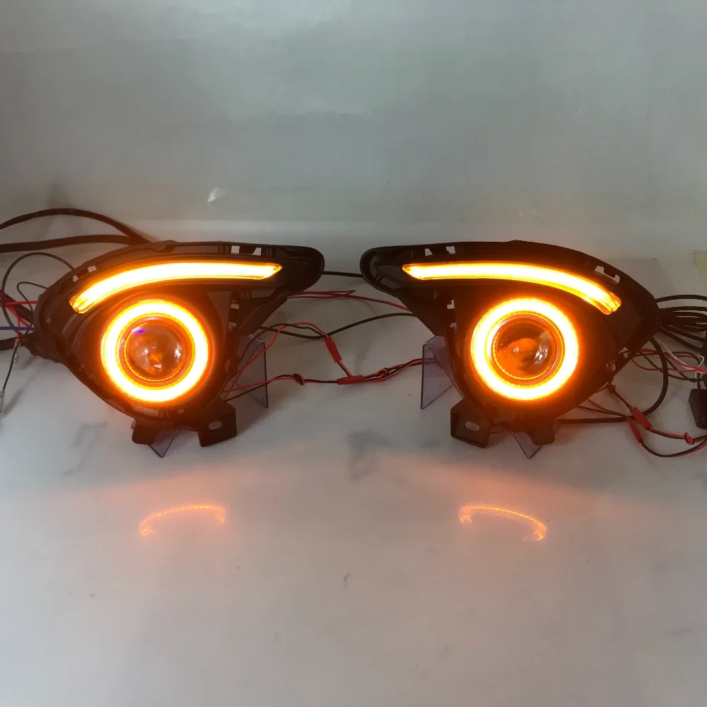 RQXR противотуманная фара вождение свет в сборе для Mazda 2 demio cob angel eye светодиодные дневные ходовые огни сигнал поворота