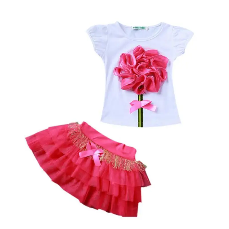 Летнее платье для девочек 2 шт. разноцветная футболка без рукавов с розами + юбка
