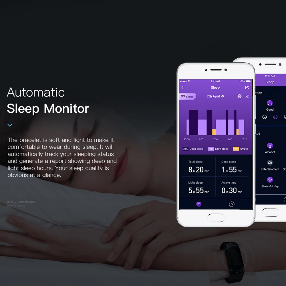 IWOWNfit I6HRC Smart Браслет Heart Rate время Фитнес браслет крови Давление трекер Band 0 96 ''OLED