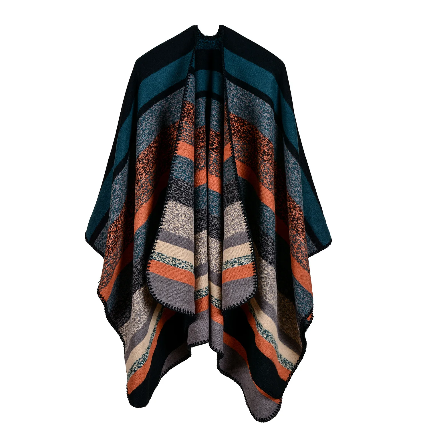 Thick Striped Jacquard Cashmere Scarf Warm Luxury Brand Scotland Cloak Woman Lady Autumn Winter 150*130CM 450g |