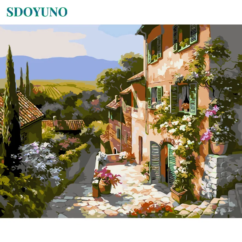 SDOYUNO картина маслом по номерам природа пейзаж осенний домик 60x75 см DIY Безрамная картина по цифрам картины по номерам раскраска по номерам декор для дома рисование по номерам - Цвет: 1128