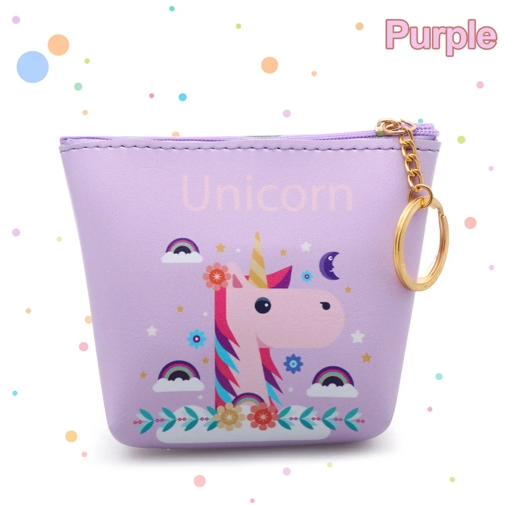 purple Единорог Дизайн девочки; дети портмона держатель для карт Kawaii Для женщин Мини PU кошельки для монет мешок на молнии чехол Подарок - Цвет: purple
