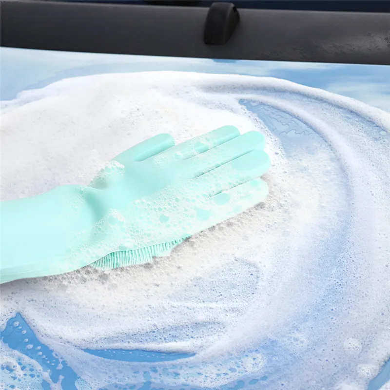 

Auto Car Accessories Waxing Clean polishing foam pads Washing the Car Green and Pink Reusable Silicone Gloves with Wash Scrubber
