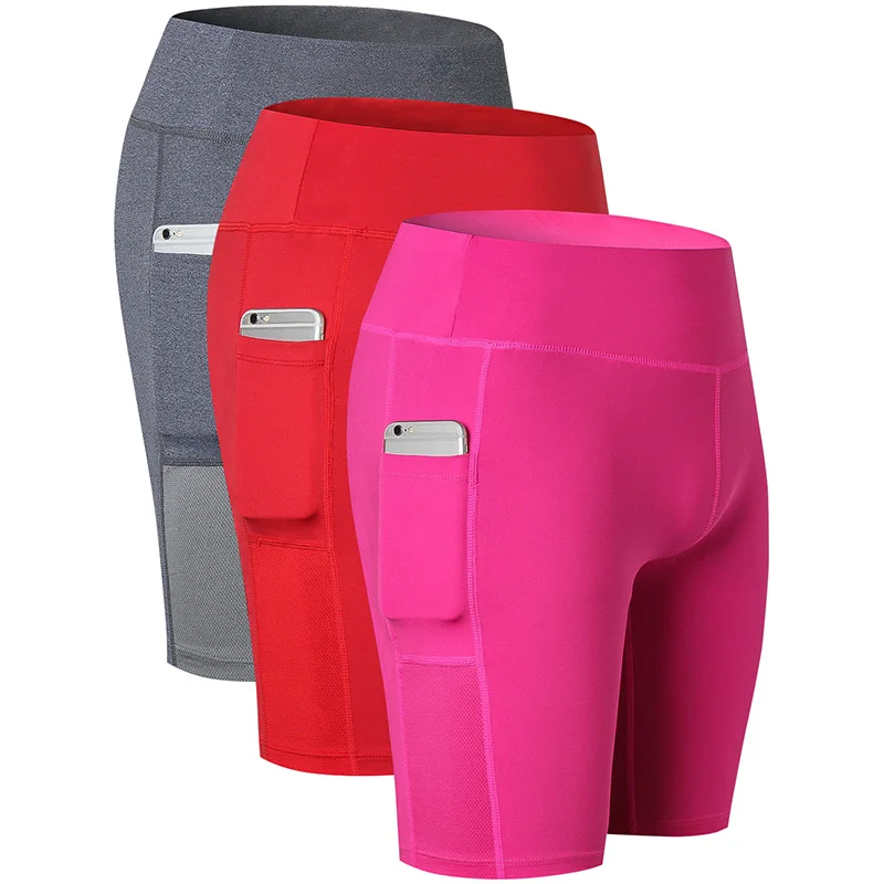 pink red grey Местная США 3 шт. сексуальные карманные спортивные женские шорты Фитнес-плотно одежда для йоги спортивные брюки черные шорты для бега - Цвет: pink red grey