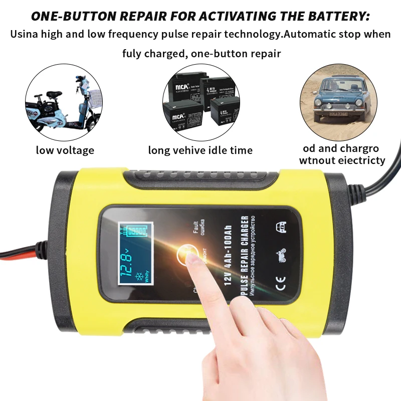 12V 6A Car Battery Charger Full Automatic Power Pulse Repair Chargers Wet Dry Lead Acid Battery Chargers Digital LCD Display