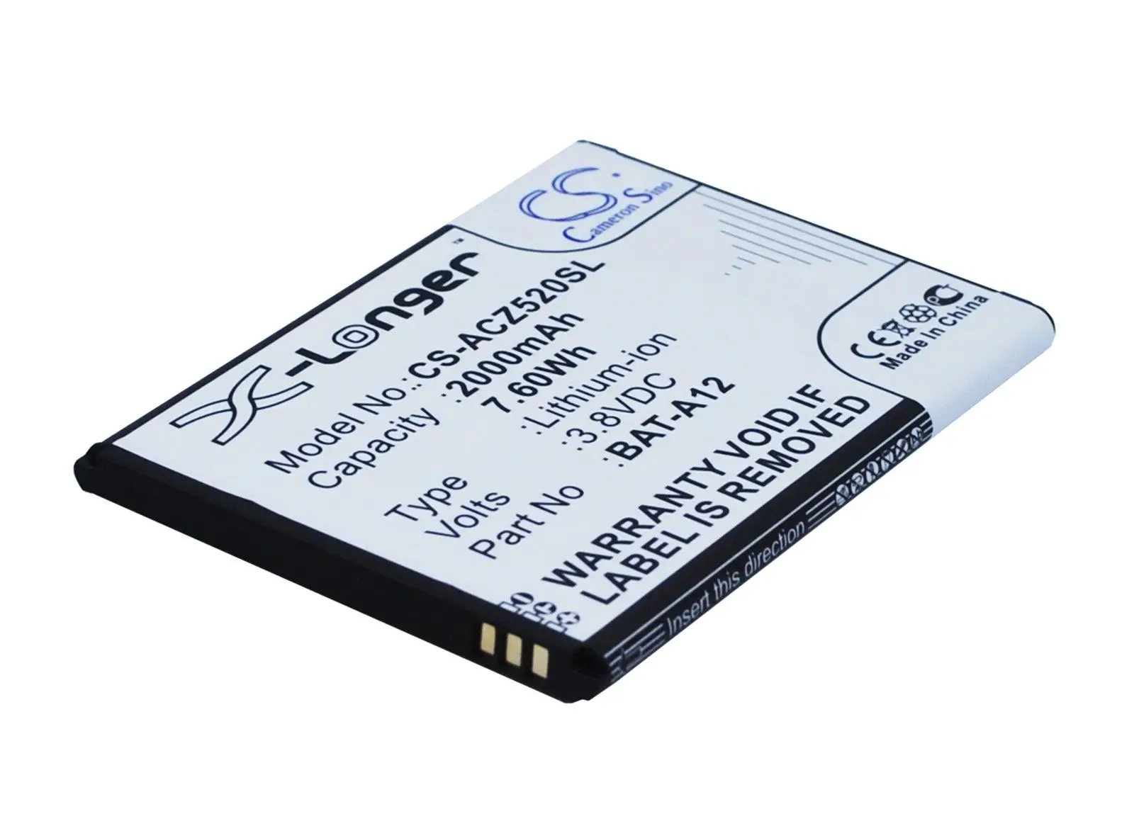 Аккумулятор Cameron Sino 2000 мАч для Acer Liquid Z520 Dual SIM (P/N BAT-A12(1ICP4/51/65) KT.00104.002) | Мобильные