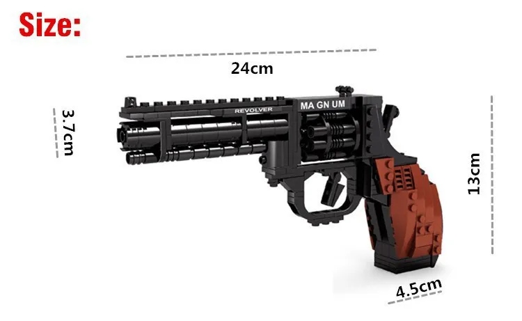 Ausini p22511 Револьвер пистолет Мощность оружия Модель 1:1 3D модель кирпич Building Block