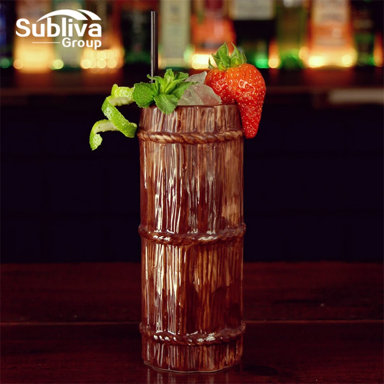 

400ml Tiki Mugs Cocktail Cup Beer Beverage Mug Wine Mug Ceramic Bamboo Leaves Tiki Mug Bar Tool