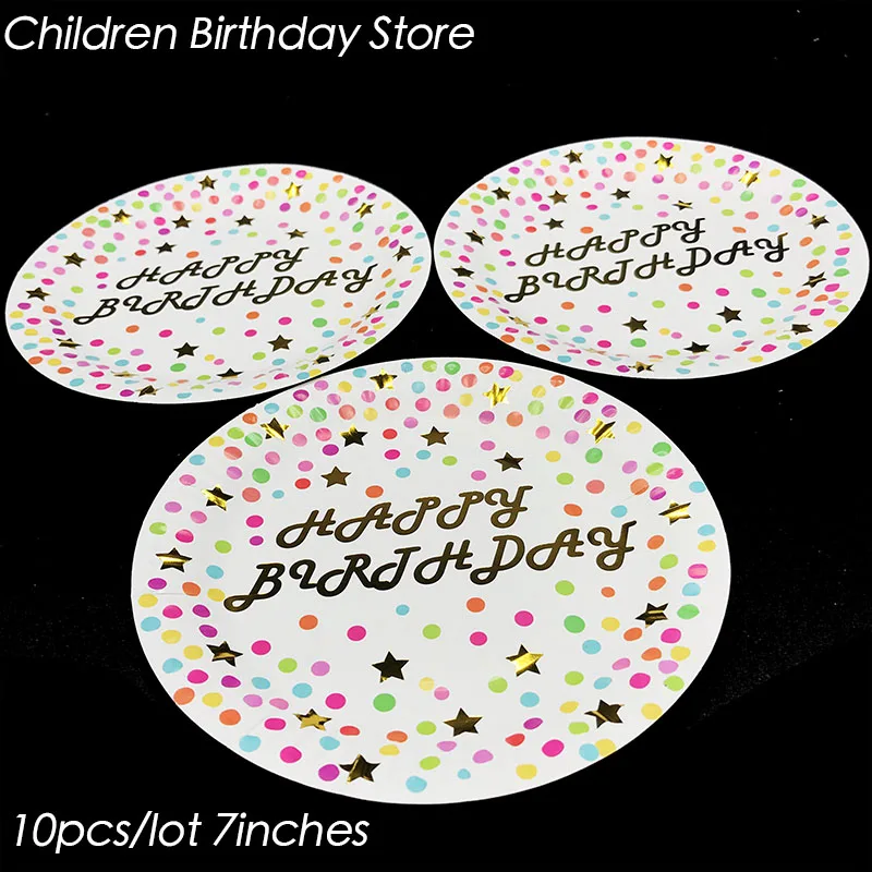 

10pcs/lot Gold foil letter disposable plates happy birthday party decorations letter theme Paper Plates