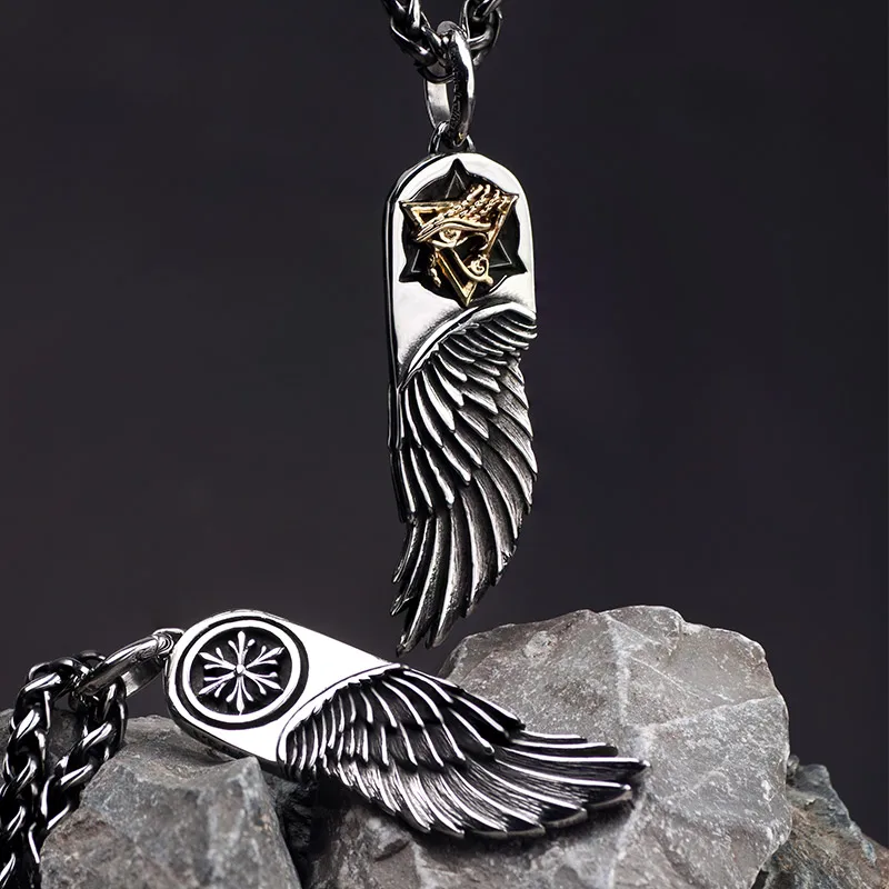 

The Eye of Horus feather necklace for men Horus Wings stainless steel with Cooper pendant necklace