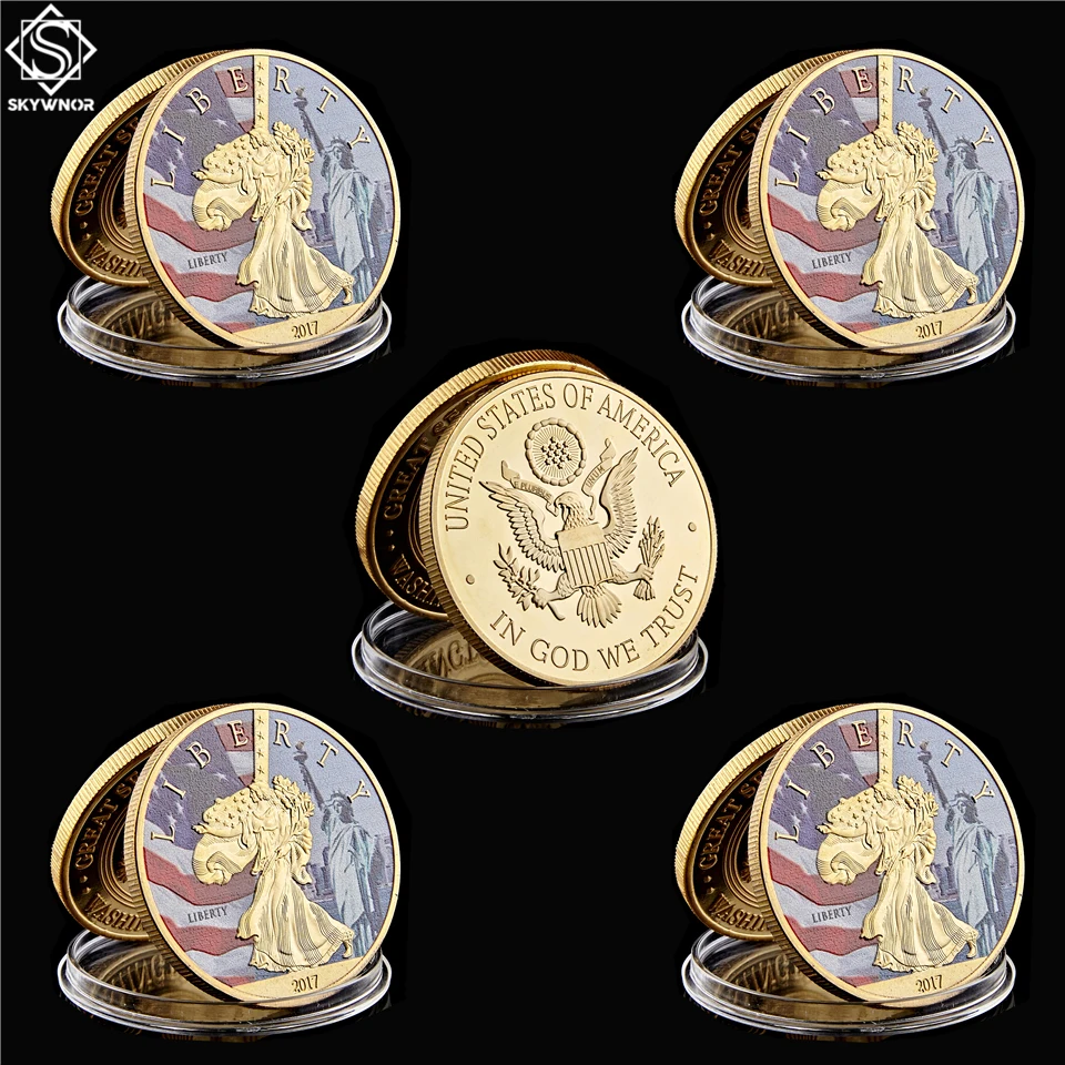 

5PCS 2017 American Capital Washington Dc Statue of Liberty Great Seal of United States Gold Challenge Coin Copies For Luck