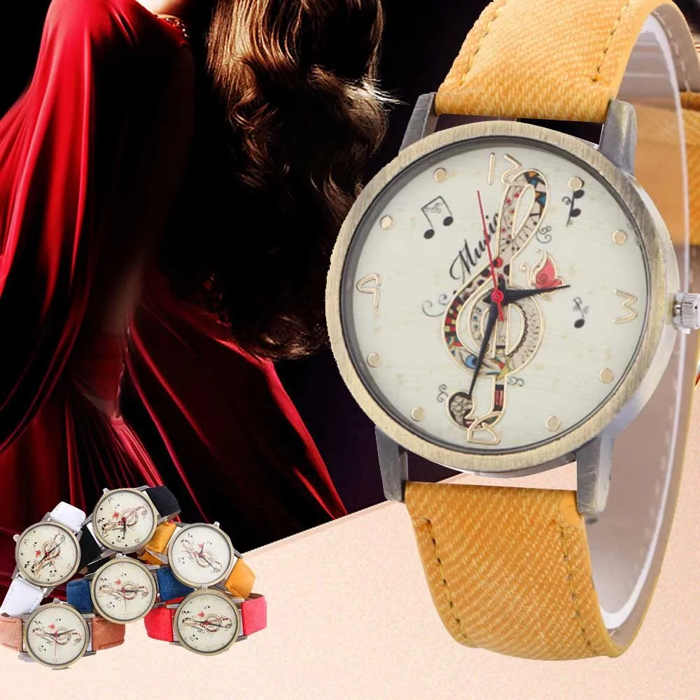 Кожаный Relojes Кварцевые часы Женские часы повседневные часы с музыкальными нотами круглые часы reloj de mujer хороший подарок 5