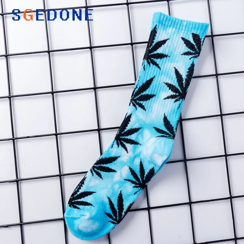 10 High-quality Tie-dyed Maple Leaf Socks Long Fashion Weed Socks Men Skateboard Hiphop Socks Meias Women Couple Cotton Socks 1Pair - Color: 10