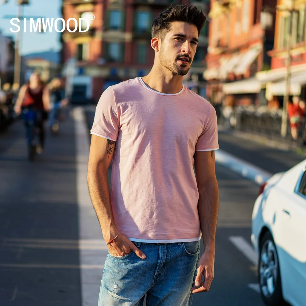 SIMWOOD 2019 летняя новая поддельная Двухслойная футболка мужская с коротким рукавом