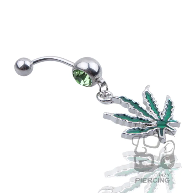 Кольцо для пупка с зеленым Кленовым листом пикантное ювелирное изделие В