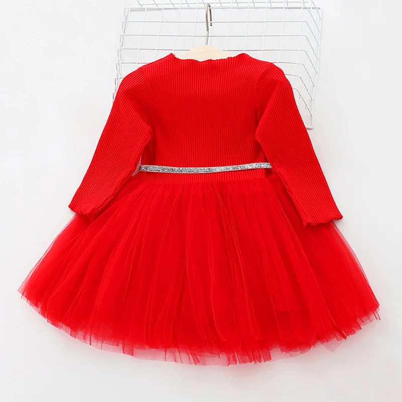 Long Sleeve Autumn Spring Sashes School Costume For Girls Children Red Casual Dress Kids Infant Vestidos 3-8 Years Party Wear | Детская