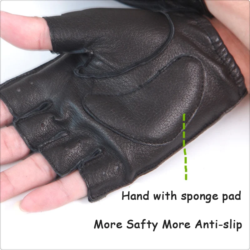 Перчатки мужские с полупальцами из натуральной кожи Нескользящие для вождения и