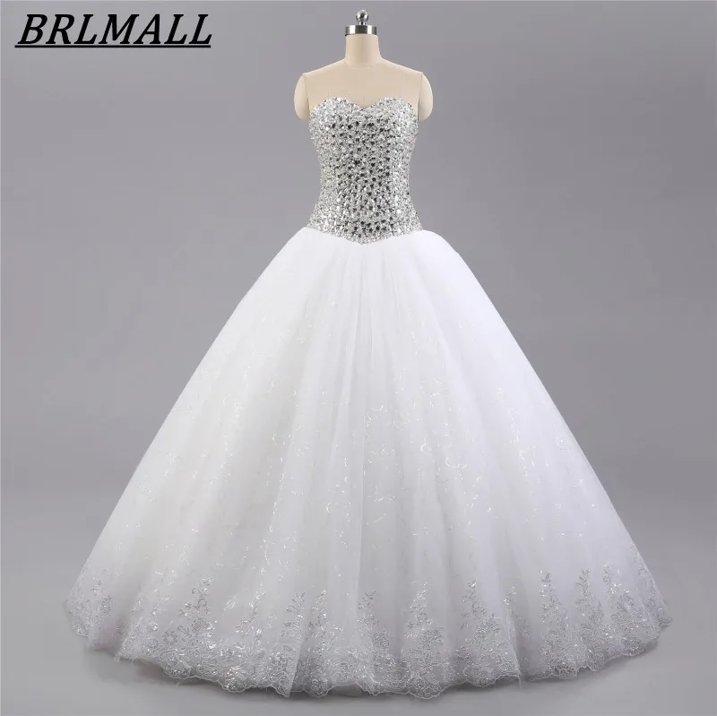 BRLMALL Sparkly Милая Спинки Свадебное Платье Из Бисера Кристалл Свадебные Платья