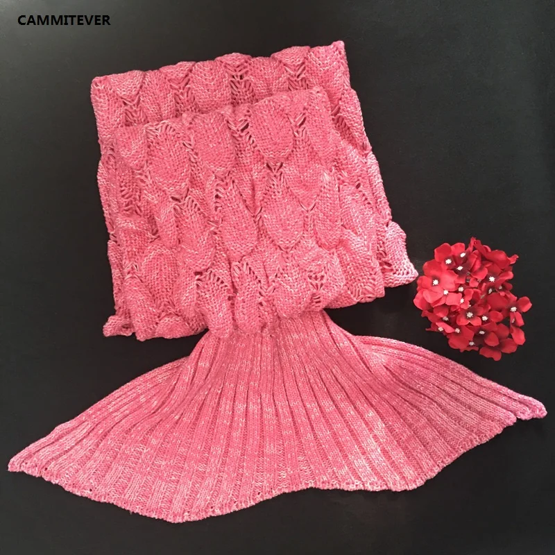 

CAMMITEVER Handmade Warm Fish Scales Mermaid Tail Blanket Sofa Quilt Living Room Decor For Adults Kids