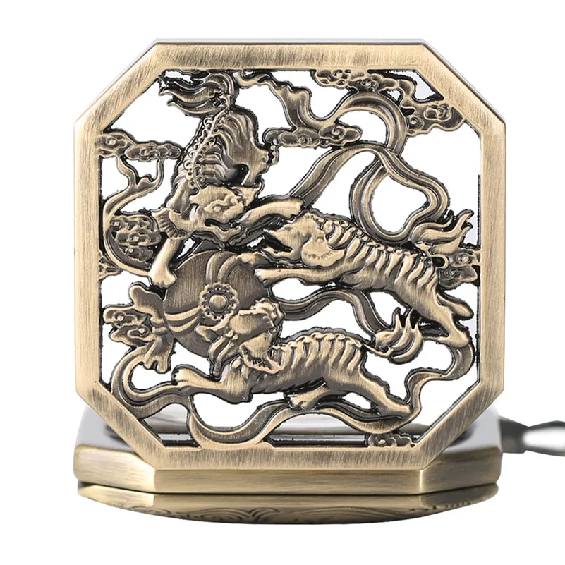 

Exquisite Tiger Steampunk Men Mechanical Pocket Watch Carving Hand Winding Chain Skeleton Fob Watchest Retro Clock Gifts