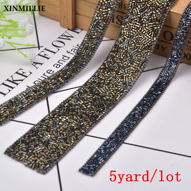 Новинка 5 ярдов стразы отделка бисером Bandind аппликация горячей фиксации