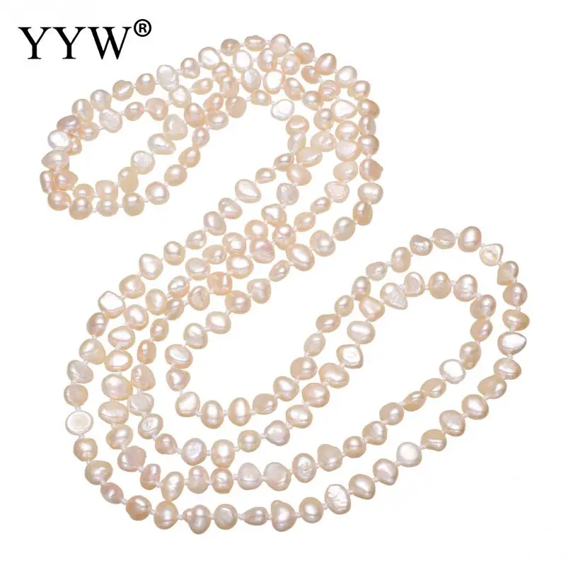 YYW натуральный розовый жемчуг бисер длинная прядь 3 ряда многослойное ожерелье s пресноводный жемчуг свитер цепь ожерелье женщина