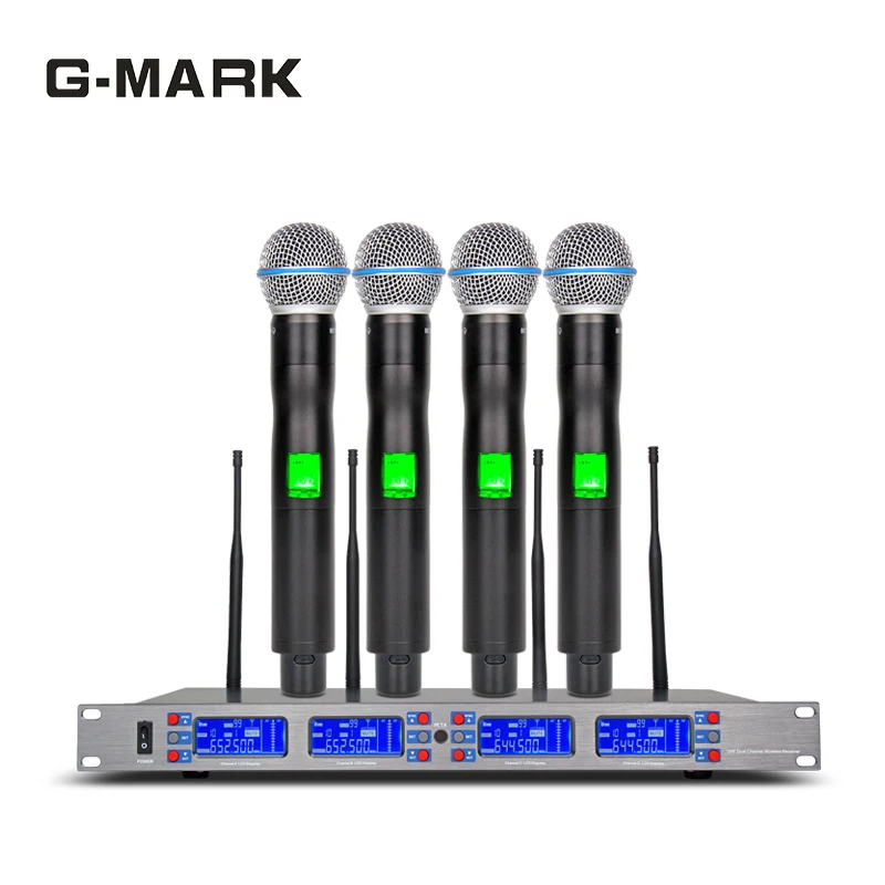 G-MARK профессиональный беспроводной микрофон 4 канала туры UHF DR получить видео K сценическое представление