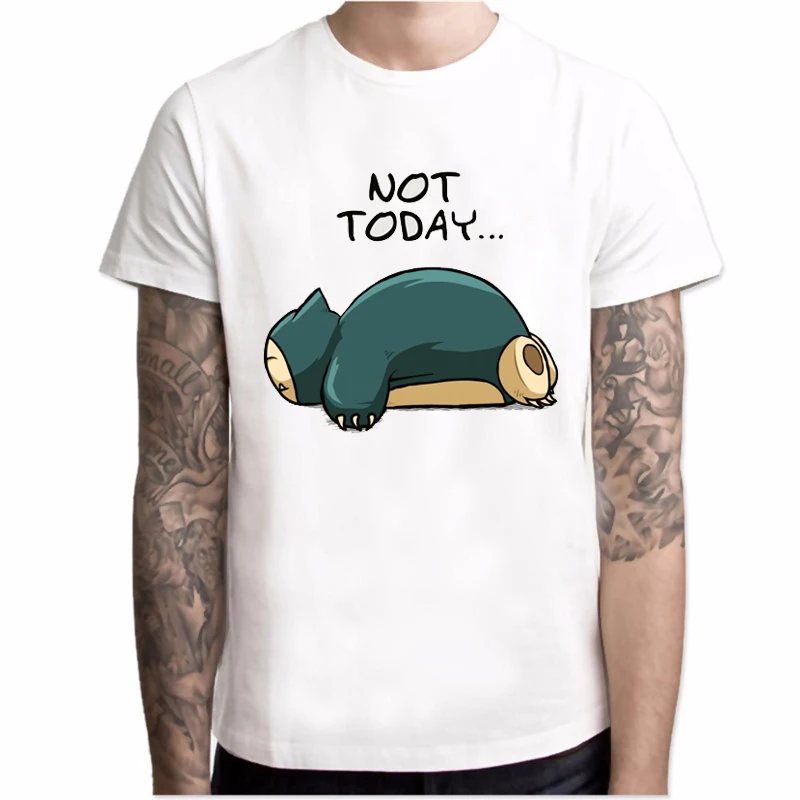 Новая футболка для мужчин Not Today Забавный дизайн с буквенным принтом Покемон