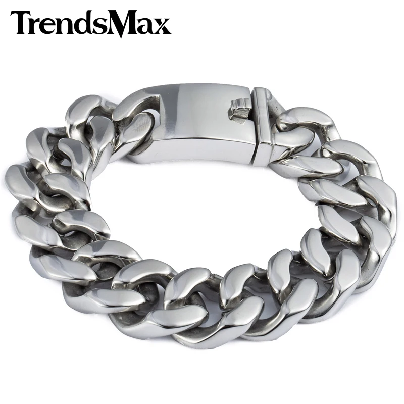 Trendsmax 19 мм полированный серебряный браслет из нержавеющей стали 316L с огранкой