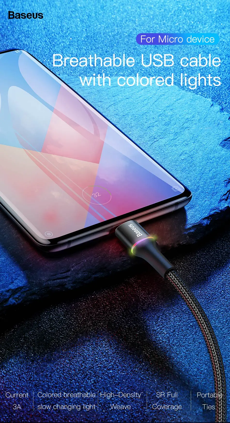Baseus кабель Micro USB 3A Быстрая Зарядка Кабель Microusb для samsung Xiaomi Redmi 4 Note 5 Pro Android кабели для мобильных телефонов