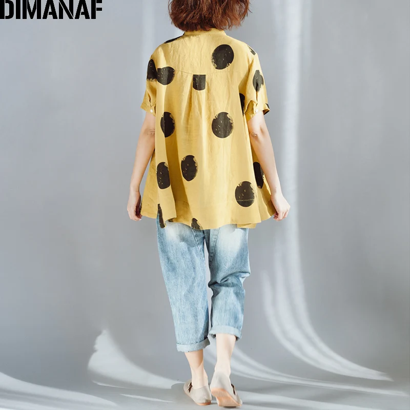 Женская льняная блузка в горошек DIMANAF свободная большого размера летний топ 2020 |
