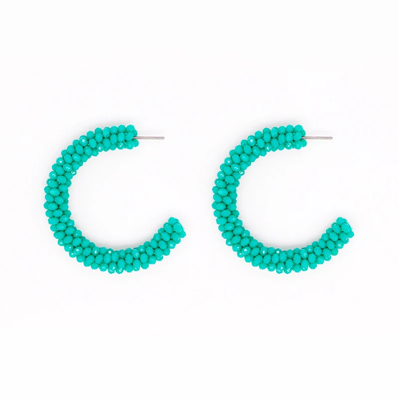 mint green INKDEW C Тип бусины обруч с кристаллами серьги трендовые геометрические круглые блестящие большие серьги для женщин подарок вечерние дизайн бохо - Окраска металла: mint green