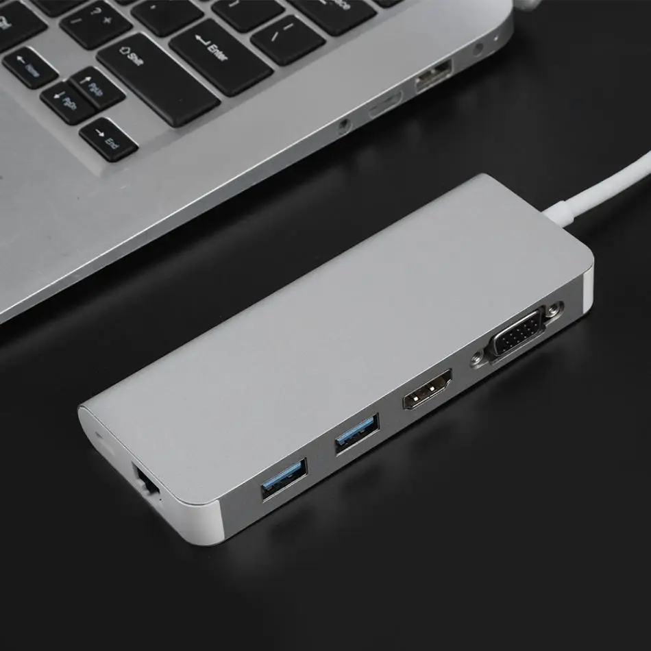 Многофункциональный USB3.0 концентратор адаптер тип-c к HDMI/VGA/RG45 Gigabit LAN/USB3.0/PD конвертер портативный USB-C концентратор для Apple MacBook