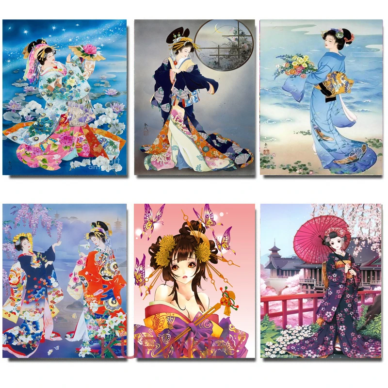 Смола алмазная вышивка Аниме кимоно женщина 5d живопись полная Японская мозаика