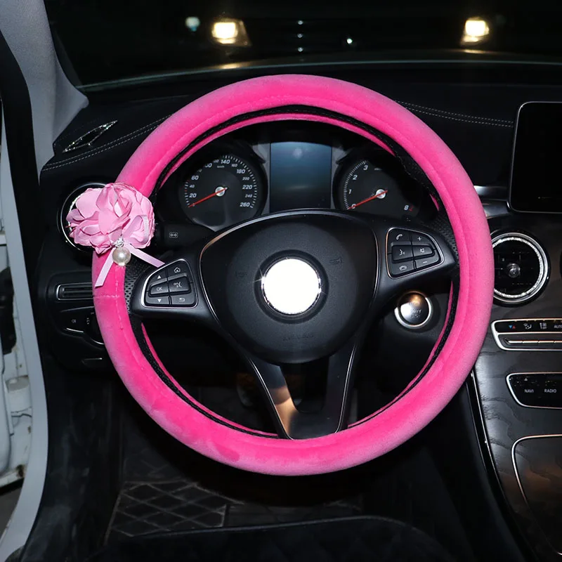 Цветочный чехол на руль короткие плюшевые меховые автомобильные чехлы