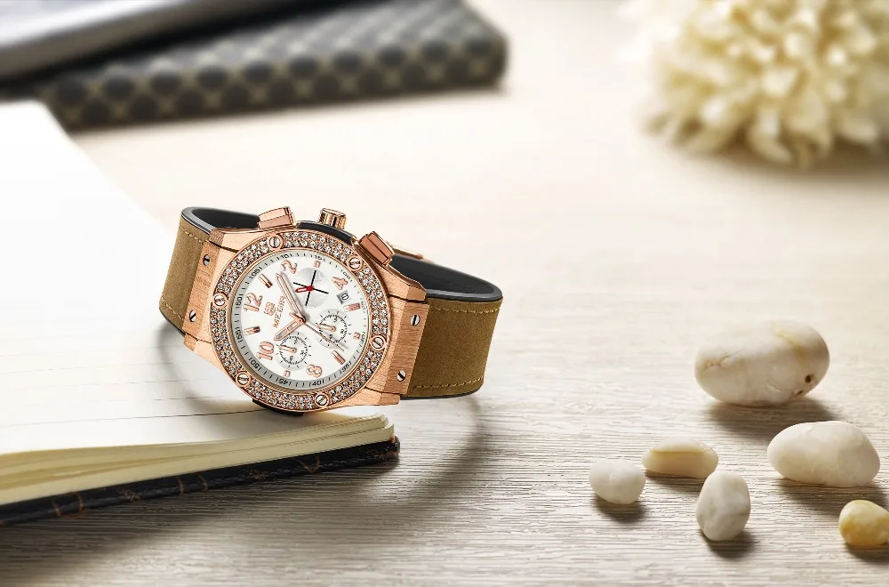 Женские кварцевые часы Megir роскошные брендовые дизайнерские с золотым кожаным