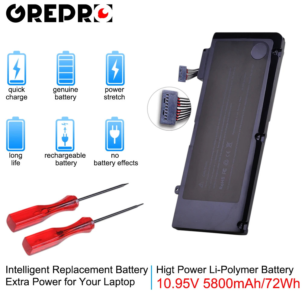 5800 mAh 72Wh A1322 A1278 ноутбука Батарея для Apple MacBook Pro 1" 2009 2010 2011 MB991LL/MB990LL/MB990J/MC700 MC724 MD313