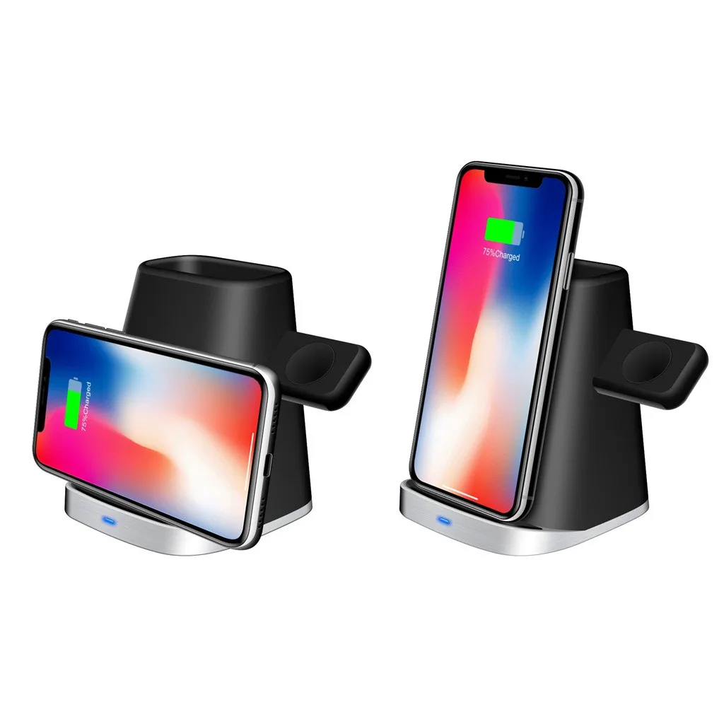 Беспроводное зарядное устройство Qi док станция держатель для Apple Watch Airpods 3 в 1 10 Вт