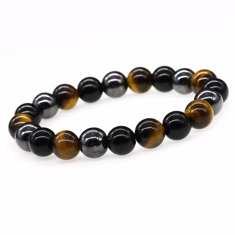 Браслет мужской из натурального тигрового глаза гематита и черного оникса 10