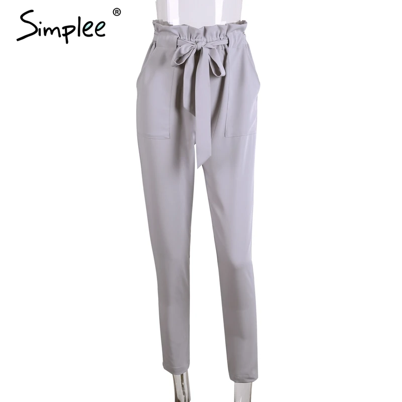 Simplee одежды OL шифон Высокая талия штаны-шаровары Для женщин stringyselvedge летний Стиль повседневные штаны женские новинка года черные брюки - Цвет: Серый