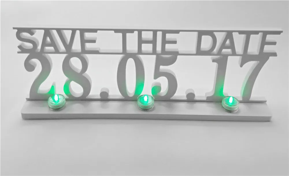 

15x45cm LED Luminous Artificial wood wooden letter white "save date" of birthday party gift used for home wedding decoration