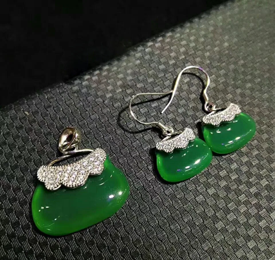 boutique jewelry Natural Chalcedony 925 silver jewelry wholesale little wallet pendant and earring