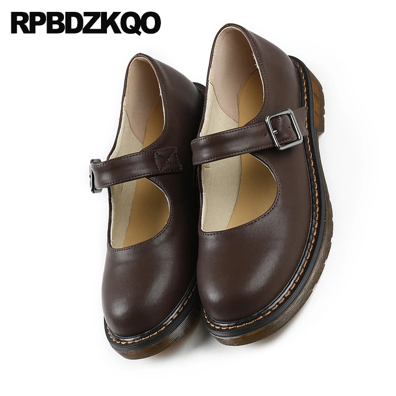 В стиле Мэри Джейн коричневый Женская обувь 2021 круглый носок Китайский Черный