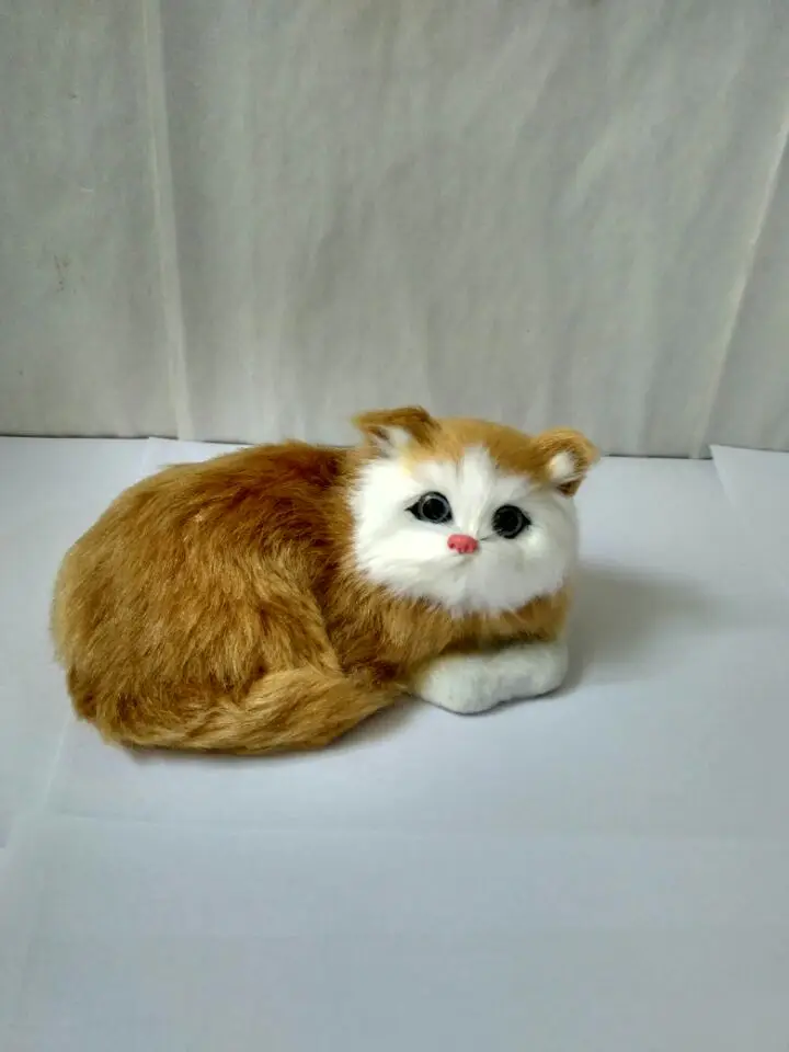 

small simulation yellow cat model polyethylene & furs lying cat doll about 13x10x7cm 2842