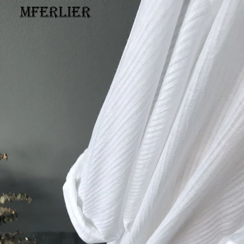 Женский Длинный топ белый с отложным воротником и длинным рукавом однобортный