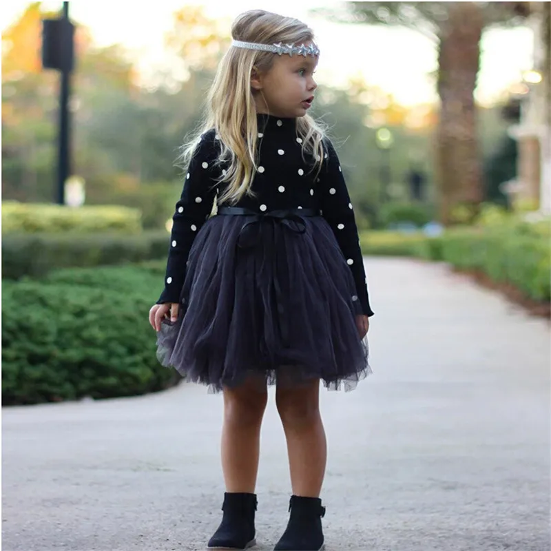 2018 New Toddler Infant Kid Girl Baby Polka Dot Dress Pageant Party Prom Wedding Casual Long Sleeve 1-5T Clothing | Детская одежда и